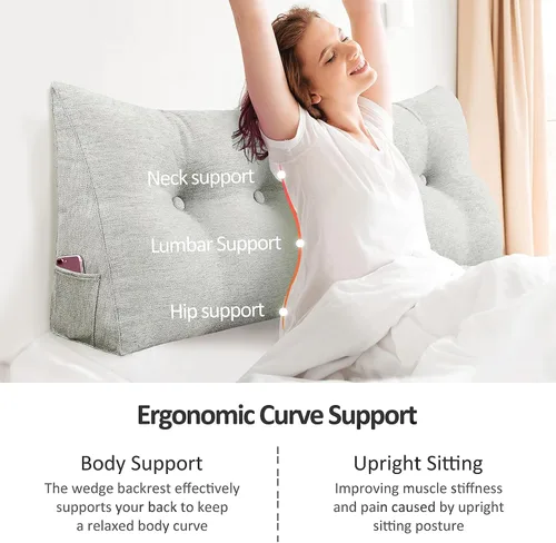 Vista 3 de Almohada de cuña pequeña para cabecero; almohada para leer, para sentarse en la cama, almohada triangular de respaldo para adultos, almohada