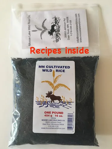Vista 3 de Alce Lake Wild Rice - Arroz negro silvestre cultivado en Minnesota con recetas - Arroz silvestre cosechado a mano - 16 onzas