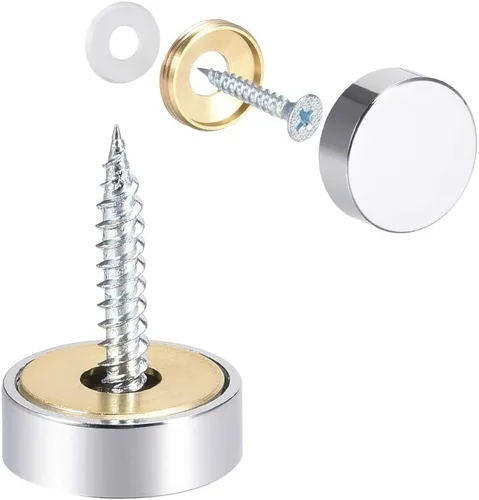 Vista 8 de uxcell Tornillos de espejo tapas decorativas de acero inoxidable cepillado 0.551 in 8pcs