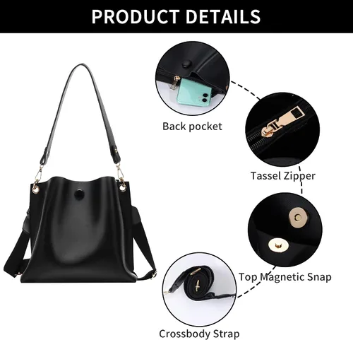 Vista 5 de HSEONEJIA Women Cross Body Hobo Bucket Satchel Bag, Small Fashion Ladies Tote Handbag Cute Shoulder Purse With Inner Wallet