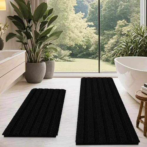 Vista 71 de ACCUMTEK - Juego de alfombras de baño a rayas beige de 3 piezas, ultrasuaves, antideslizantes de chenilla, alfombras de baño mullidas y absorbentes
