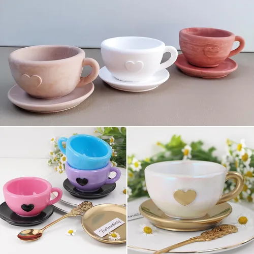 Vista 7 de Wehous Juego de moldes de silicona con forma de taza de té y platillo, recipiente de resina creativa, bandeja de almacenamiento de frascos, soporte