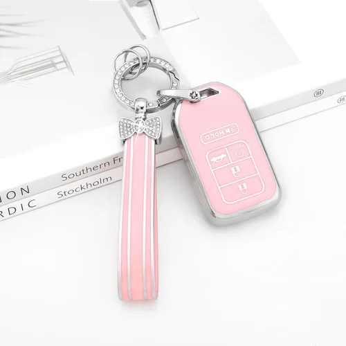 Vista 8 de PIFOOG Funda para llavero rosa para Honda Accord CRV Civic Pilot Passport Insight, accesorios con 5 botones, funda para llaves de automóvil