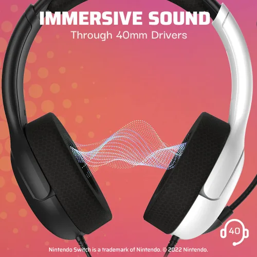 Vista 2 de PDP Gaming LVL40 Stereo Headset with Mic for Switch OLED - Noise Cancelling Microphone - Black White - Nintendo Switch