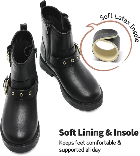 Vista 5 de DREAM PAIRS Botines impermeables con cremallera lateral para niñas pequeñas y grandes