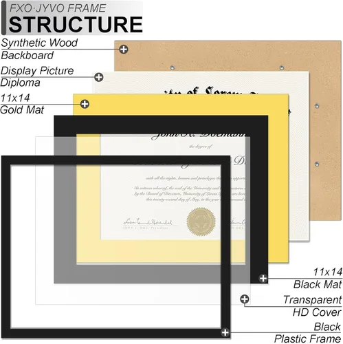 Vista 2 de Fxojyvo Marco de diploma negro 11x14, marco para documentos 8,5 x 11 con alfombrilla o 11 x 14 sin alfombrilla, marco para certificado