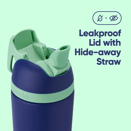 Vista 3 de Owala Vaso de acero inoxidable con aislamiento para niños con popote flexible resistente a derrames, fácil de limpiar y botella de agua de acero