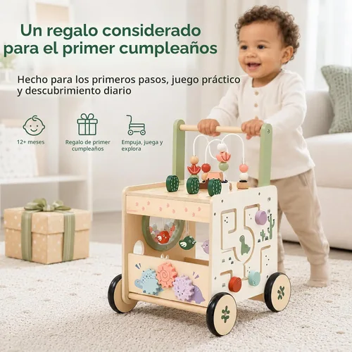 Vista 7 de Andador de madera para bebés, andador Montessori con centro