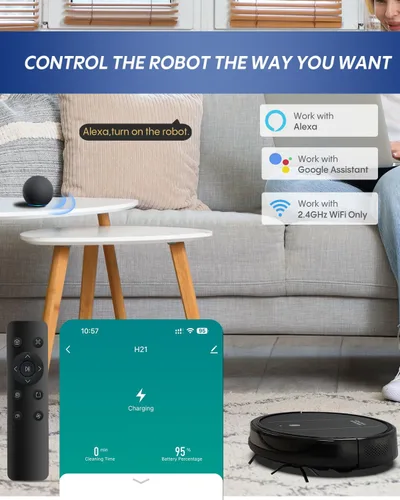 Vista 4 de Robot aspirador y trapeador 3 en 1, 4000 Pa, aspirador robot de succión fuerte, navegación inteligente, control Alexa/aplicación, cepillo central