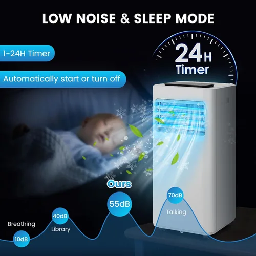 Vista 5 de KOTEK Aire acondicionado portátil para habitación de hasta 350 pies cuadrados, unidad de CA 3 en 1 de 10000 BTU para dormitorio con modo