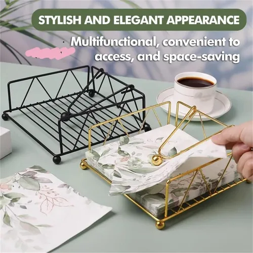 Vista 4 de Rustic Metal Napkin Holder Square Paper Organizer Kitchen Restaurant Tabletop(1 Black)
