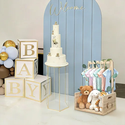 Vista 7 de Okydoky Armario de madera para baby shower, cesta de regalo con asa, con colgador de ropa y guirnalda, cesta personalizada para baby shower