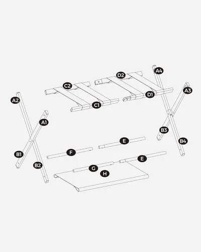 Vista 8 de SONGMICS Portaequipajes para habitación de invitados, soporte para maleta con estante de almacenamiento, marco de acero, plegable para un fácil Negro