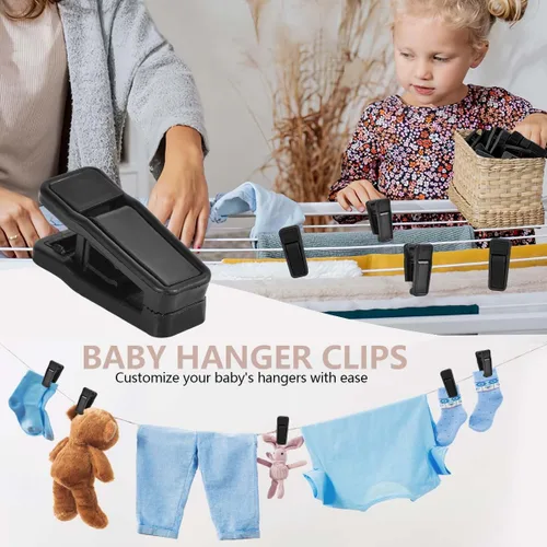 Vista 5 de KISEER Juego de 40 clips de plástico para colgar bebés de línea delgada para colgar ropa de terciopelo (negro)