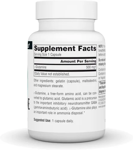 Vista 3 de Source Naturals L-glutamina, aminoácido de forma libre que apoya la energía metabólica*, 500 mg - 50 cápsulas