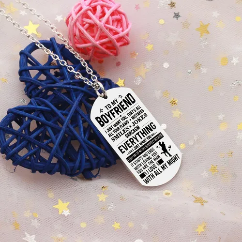 Vista 5 de AGR8T Collar con colgante para el día de San Valentín, regalos de novios de novia - To My Boyfriend Everything I Just Want You, Acero inoxidable