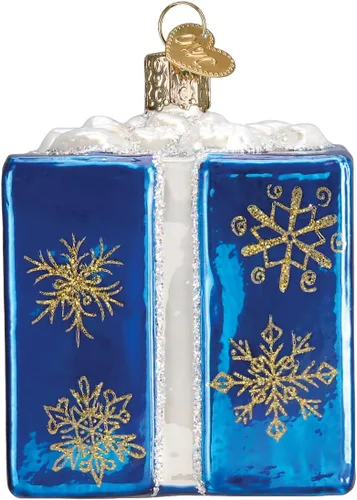 Vista 3 de Old World Christmas - Adorno de caja de regalo de Janucá de vidrio soplado para árbol de Navidad, decoración festiva artesanal, colección