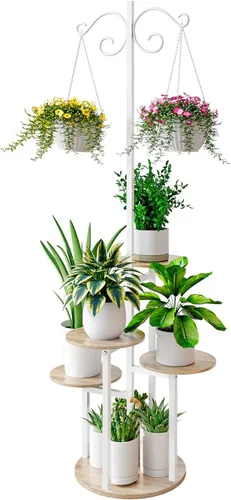 Vista 14 de Soporte para plantas de interior de 4 niveles con 5 estantes para macetas múltiples para patio, jardín, balcón, sala de estar, esquina