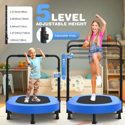 Vista 2 de ANCHEER Mini trampolín doble de 56 pulgadas para niños, mini rebote con mango ajustable de 5 niveles, trampolín para padres e hijos para niños