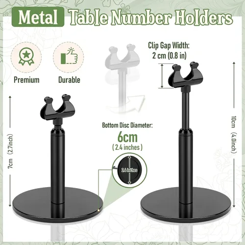 Vista 2 de Kathfly Juego de 12 soportes negros para números de mesa, ajustables, de metal, con clip de arpa, soporte de tarjeta desmontable para bodas