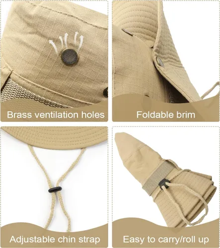 Vista 3 de Zylioo Sombreros Boonie de gran tamaño XXL, sombrero táctico militar de safari para cabezas grandes, sombreros de caza ligeros con correa