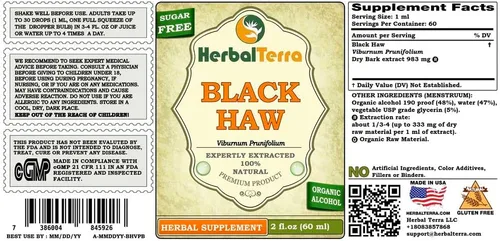 Vista 2 de Herbal Terra LLC Black Haw (Viburnum Prunifolium) Tintura, extracto líquido de corteza seca, 2 onzas
