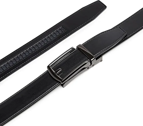 Vista 3 de Cinturón de trinquete de cuero genuino para hombre, cinturón ajustable con hebilla negra o plateada, vestido e informal