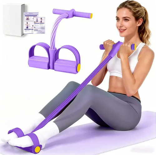 Vista 9 de Pedal Resistance Band with Handle, Upgraded 6-Tube Exercise Bands Negro y Púrpura