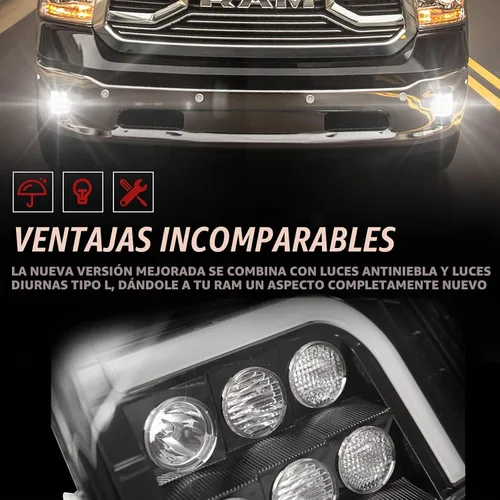 Vista 4 de BUNKER INDUST Dodge Ram - Juego de luces antiniebla LED con juego de luces de circulación diurna, par de luces antiniebla de conducción tipo L