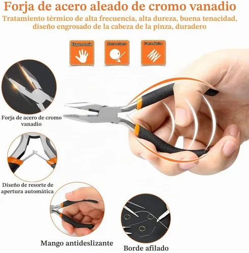 Vista 3 de SOONAN 5 Piezas Alicates Mini, Juego de Herramientas Duraderas Cortadores de Cables – Punta de Aguja Larga, Nariz Larga, Alicate de Punta Curvada