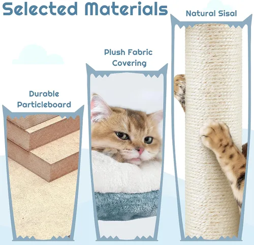 Vista 6 de Yaheetech Árbol para gatos con temática oceánica de 61 pulgadas de alto, torre para gatos de varios niveles con nido en forma de boca de tiburón