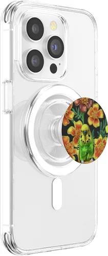 Vista 3 de Budgie Yellow Orange Marigolds Vintage Plant Pattern PopSockets MagSafe PopGrip for iPhone