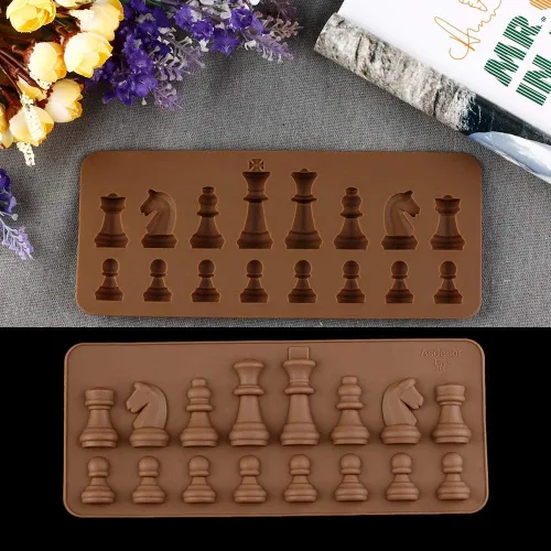 Vista 2 de Molde de silicona para piezas de ajedrez, molde de fondant de caramelo de chocolate, herramienta de decoración de pasteles, papel, arcilla, resina