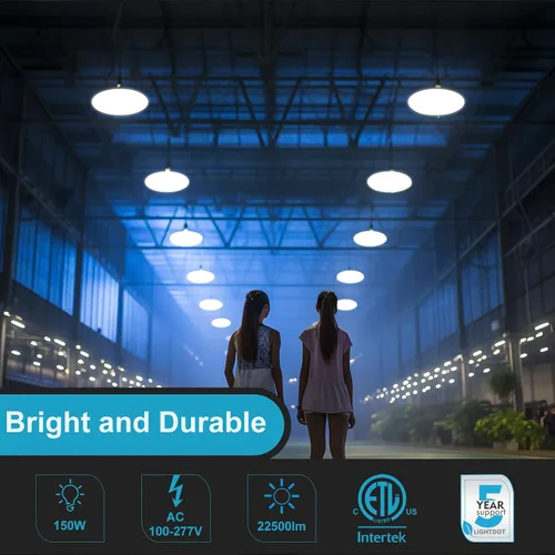 Vista 2 de Lightdot Smart 200W LED High Bay Light 30000lm UFO High Bay Shop Light, AC100-277V 5000K Luz de día con enchufe para granero/garaje de 22-32 pies