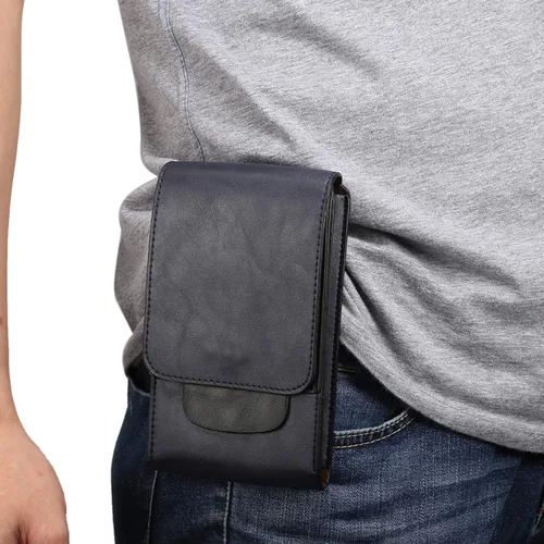 Vista 10 de Riñonera de cuero para teléfono celular para hombre, clip para cinturón de teléfono celular, bolsa vertical pequeña para teléfono inteligente