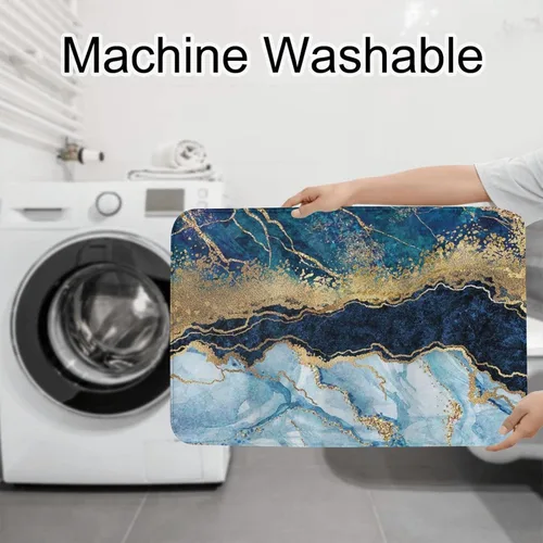 Vista 7 de Evealyn Juego de 3 tapetes de baño antideslizantes y absorbentes para baño, color azul marino, juego de alfombras de ducha para baño, dormitorio