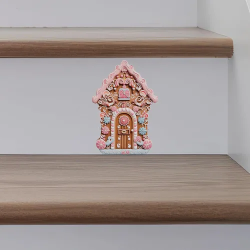Vista 2 de Adhesivo de pared de casa de pueblo de Navidad, decoración de casa de jengibre glaseado rosa