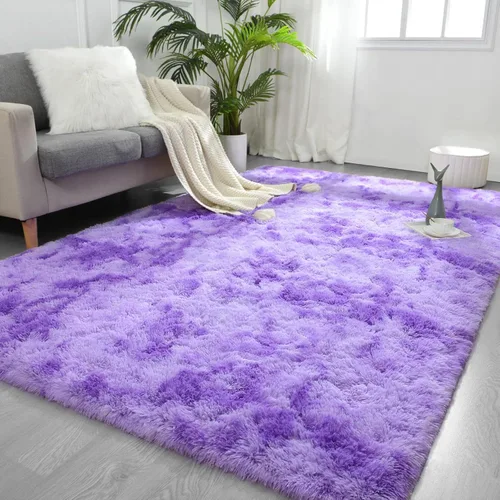 Vista 23 de FlyDOIT Alfombras grandes para sala de estar, 4 x 6 pies alfombra peluda beige con efecto tie-dye, alfombras mullidas suaves, alfombras peludas