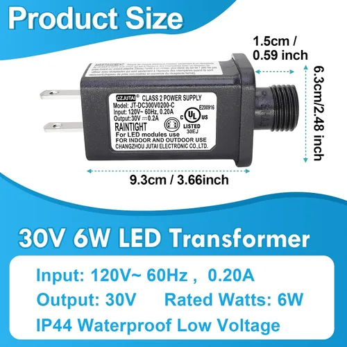 Vista 2 de Paquete de 2 fuentes de alimentación PREMIER ADAPTER 30V 0.2A para iluminación navideña CZJUTAI JT-DC300V0200-C