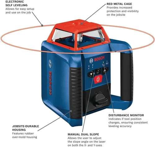 Vista 14 de BOSCH GRL2000-40HK REVOLVE Kit de láser rotativo horizontal autonivelante, incluye trípode, varilla de grado, receptor láser, 2 baterías D, 2