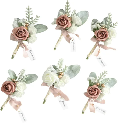 Vista 12 de Lookein Juego de 2 Boutonniere de Boda para Hombre Flores Artificiales Boutonniere de Boda para Novio y Padrinos para Ceremonia de Boda Aniversario