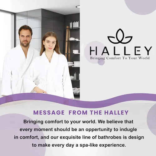 Vista 7 de HALLEY Bata de baño de lujo para mujeres y hombres, bata de baño con cuello de chal, bata de baño de algodón de rizo ultra suave con bolsillos