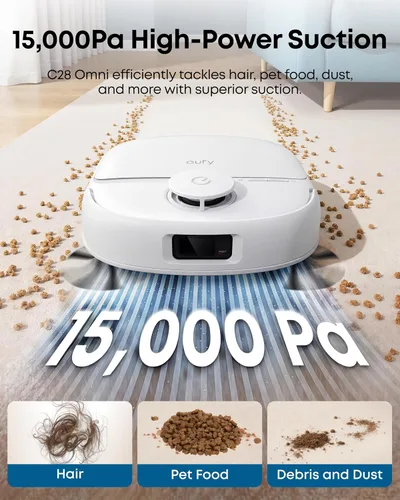 Vista 5 de eufy C28 - Combo de aspiradora y trapeador robot blanco 2026, succión de 15,000 Pa, mopa con rodillo autolimpiante HydroJet, mejorado desde X10 Pro