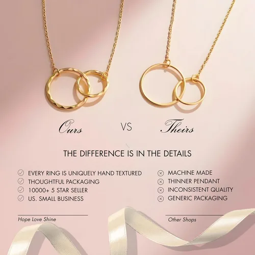 Vista 4 de HOPE LOVE SHINE Bonus Mother Wedding Day Message Card Gift - Yellow Gold Plated/Silver Plated Brass Necklace Present