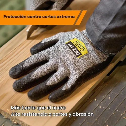Vista 4 de DEX FIT Guantes Resistentes a Cortes Extremos Nivel 5 Cru553 Delgados, Agarre de Potencia Antideslizante, Ajuste Cómodo 3D de Grado Profesional Azul