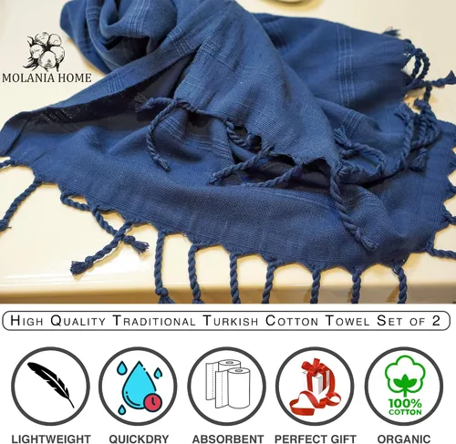Vista 2 de Juego de 2 toallas de mano turcas (16 x 40) Toallas turcas 100% algodón orgánico para baño Toallas de mano decorativas de cocina Uso