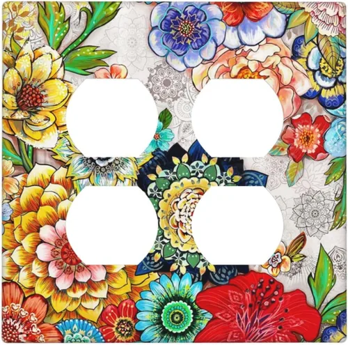 Vista 48 de Placa de Pared en Blanco de 1-Gang Sin Dispositivo Beige Lindo Vintage Boho de los 70s Hongo Fungus Planta Floral Botánica Libélula Interruptor