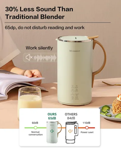 Vista 5 de MOKKOM Máquina automática de leche de nueces, máquina de leche de soja de 20 onzas, almendra casera, avena, coco, soja, leche a base de plantas