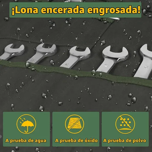 Vista 4 de Rollo de llaves de 30 bolsillos, resistente de 16 onzas. Bolsa organizadora de llaves de lona encerada para llaves métricas y SAE, bolsa de llaves