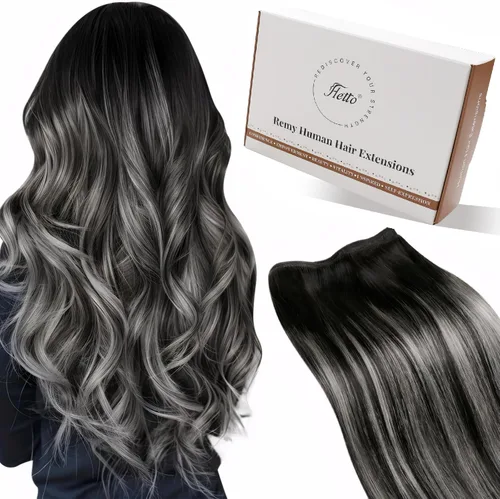 Vista 30 de Hetto - Extensiones de cabello humano real para coser, color negro azabache, #1, 12 pulgadas, 2.47 onzas Adhesivo suave, fuerte, uso diario
